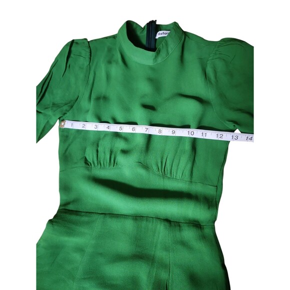 Reformation Kelly Green Twee Mini Dress Womens Size 0 Puff Sleeve Chiffon Preppy - Picture 7 of 10